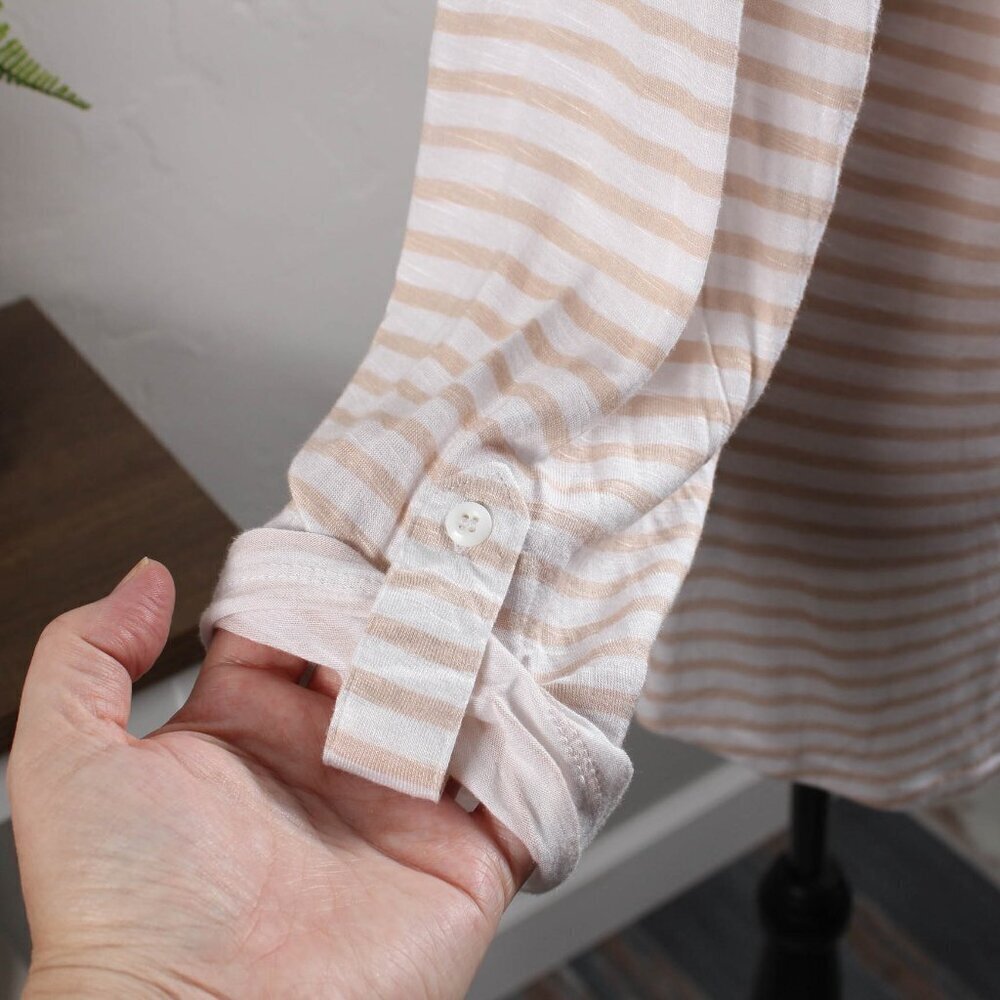 89th & Madison Striped Henley Tunic Top NWT XL - Ivory/Tan - Picture 4 of 6